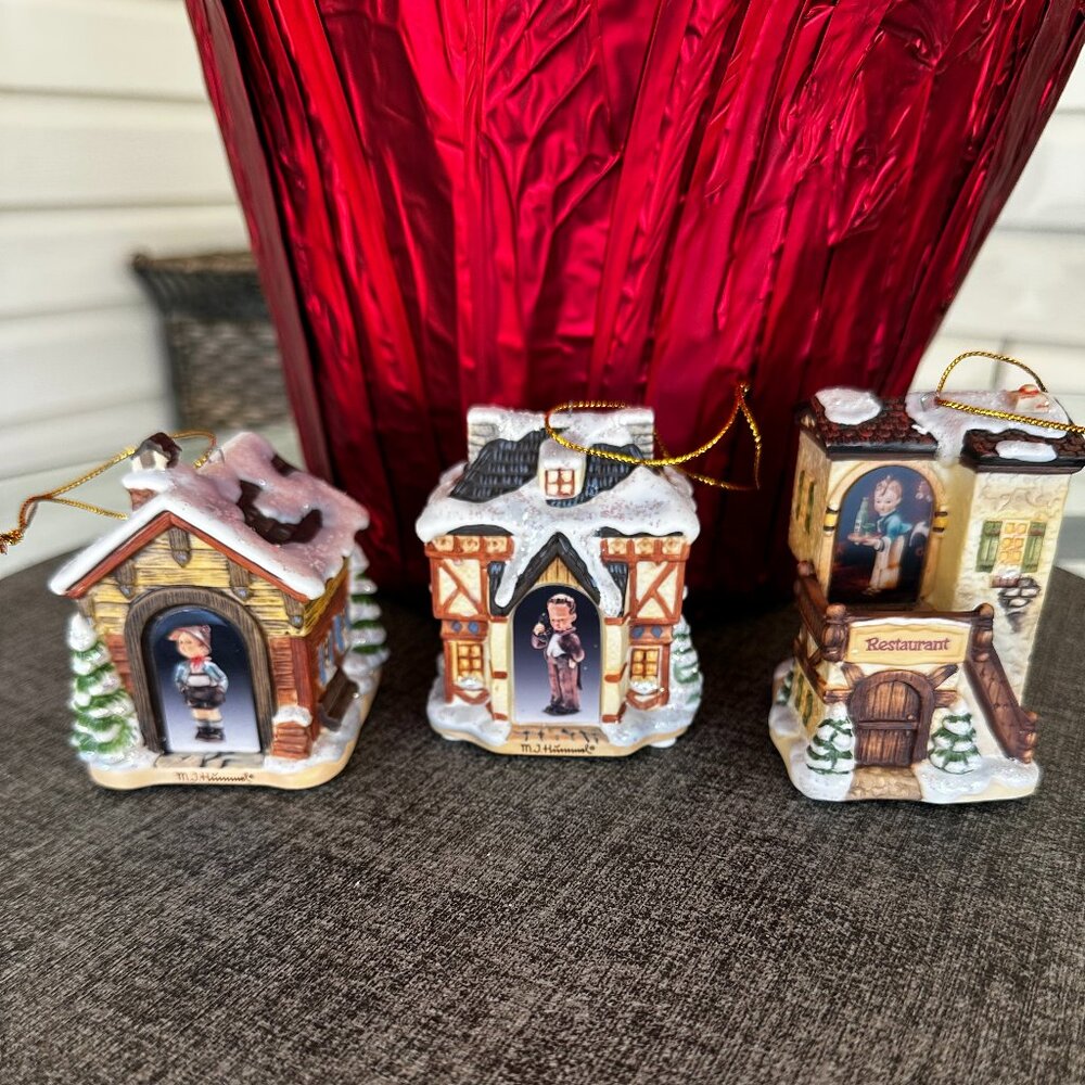 Goebel MJ Hummel Light Up House Christmas Ornaments Set Of 3 Bradford Exchange